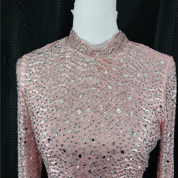 NWOT! WINDSOR! PEACHY PINK ULTRA STRETCH JEWELED, SHIMMERING DRESS! SZ L - Picture 5 of 11